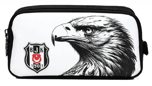 Beşiktaş İki Gözlü Erkek Çocuk Kartal Baskılı Beyaz Okul Kalem Çantası/Kalemlik - 26364 ürün görseli 1