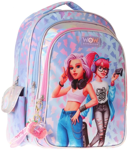 Wow Generation Kız Çocuk Cool Desenli (Mavi - Pembe) İlkokul ve Günlük Sırt Çantası (Üç Bölmeli) - W6039 ürün görseli 1
