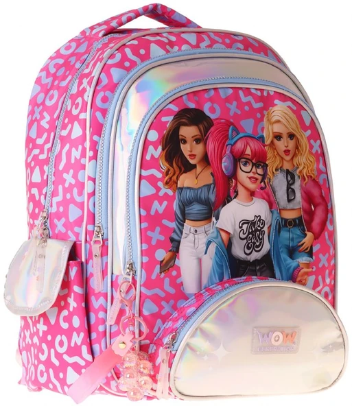 Wow Generation Kız Çocuk Girl Friends Baskılı Kırmızı İlkokul ve Günlük Okul Sırt Çantası - W6059 - Dört Bölmeli ürün görseli 1