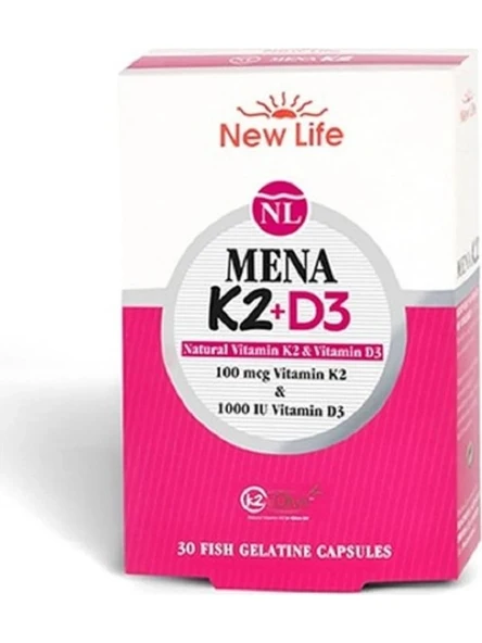 New Life Mena K2+D3 30 Kapsül 100 mcg K2 ve 1000 IU D3 Vitamin İçeren Türkiye Menşeli Ürün ürün görseli 1