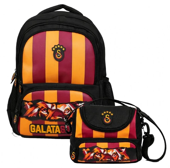 Galatasaray Erkek Çocuk İlkokul Çantası ve Beslenme Çantası Seti (GS Aslan Baskılı) Siyah - Kırmızı - SETGS26568B ürün görseli 1