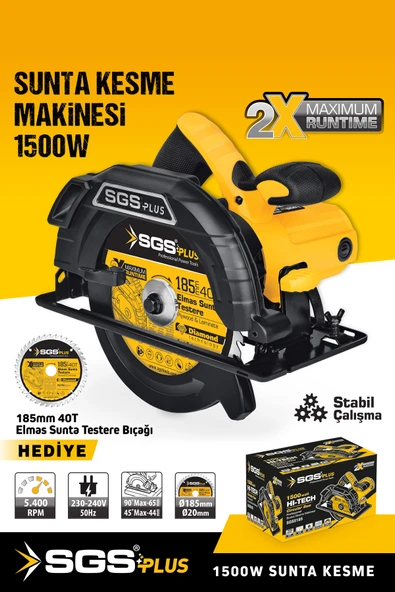 SGS5185 185MM PROFESYONEL SUNTA AHŞAP MDF KESME TESTERE MAKİNESİ 1500 Watt ürün görseli 1
