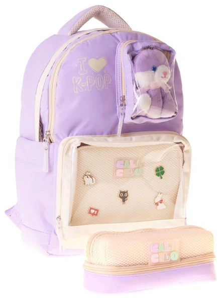 CalaCilo K Pop Lilac Kız Çocuk K-Pop Lilac Peluş Ayı Aksesuarlı Okul Sırt Çantası ve Kalemlik Seti - SETCC-C4104C ürün görseli 1