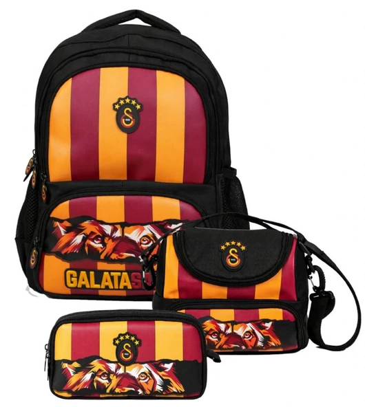 Galatasaray Erkek Çocuk Üçlü İlkokul Okul Çanta Seti - GS Aslan Baskılı (Siyah - Kırmızı) - SETGS26568A ürün görseli 1