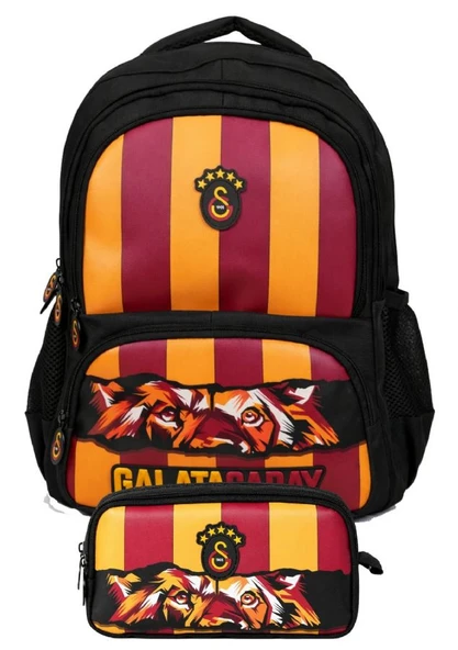 Galatasaray İkili Okul Çantası ve Kalemlik Seti Siyah - Kırmızı (GS Aslan Baskılı) Erkek Çocuk - SETGS26568C ürün görseli 1