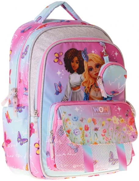 Wow Generation Butterfly Baskılı (Turkuaz - Pembe) Kız Çocuk İlkokul Çantası - Günlük Sırt Çantası - W6074 ürün görseli 1