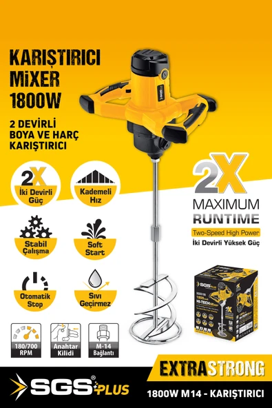 SGS5100 PROFESYONEL ÇİFT DEVİRLİ BOYA ALÇI VE HARÇ KARIŞTIRICI MİKSER 1800 WATT ürün görseli 1