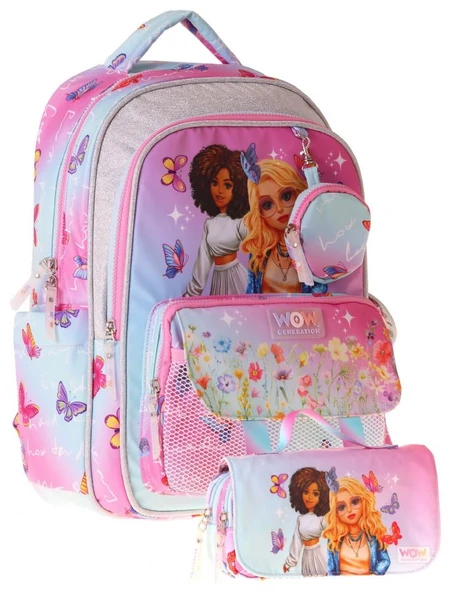 Wow Generation Butterfly Kız Çocuk (Turkuaz - Pembe) İlkokul Okul Çantası ve Kalemlik Seti - SETWG-W6074C ürün görseli 1