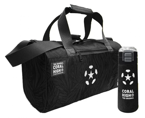 Coral High Siyah Beyaz Futbol Baskılı Erkek Çocuk Spor Çantası ve 500 ml Çelik Matara Seti 27535 ürün görseli 1
