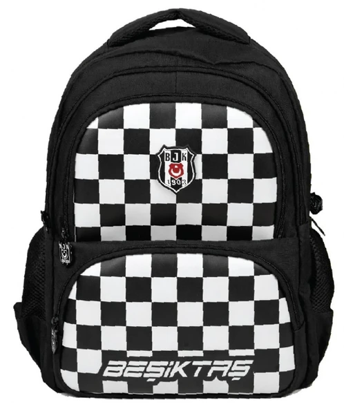 Beşiktaş Dört Bölmeli Erkek Çocuk Dama Baskılı Siyah - Beyaz Okul Sırt Çantası - 26349 ürün görseli 1