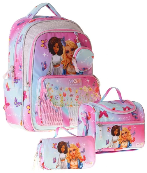 Wow Generation Üçlü İlkokul Okul Çanta Seti - Turkuaz - Pembe - Butterfly Baskılı - Kız Çocuk - SETWG-W6074A ürün görseli 1