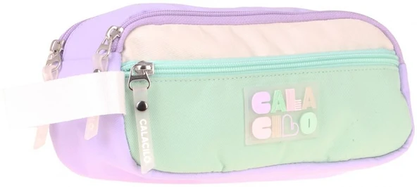 CalaCilo Rainbow Lila Yeşil Renkli Kız Çocuk Üç Gözlü Kalem Çantası - Lila - Yeşil - C4091 ürün görseli 1