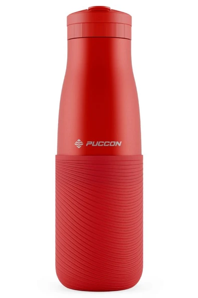 Puccon Kırmızı 500 ml Paslanmaz Çelik Termos - Silikon Kaplı (Dalga) Okul, Günlük, Kamp - 50019 ürün görseli 1