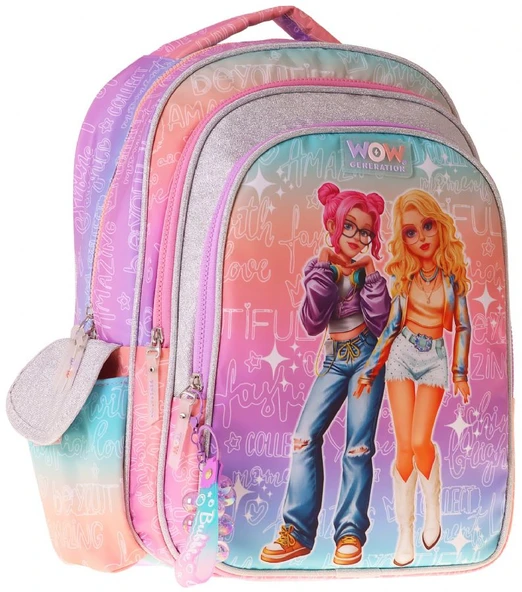 Wow Generation Kız Çocuk Star Desenli (Pembe - Mor) İlkokul ve Günlük Sırt Çantası (Üç Bölmeli) - W6033 ürün görseli 1