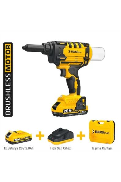 SGS5465 AKÜLÜ ŞARJLI PERÇİN TABANCASI SETİ 20V 2.0 Ah (KÖMÜRSÜZ MOTOR) ürün görseli 1