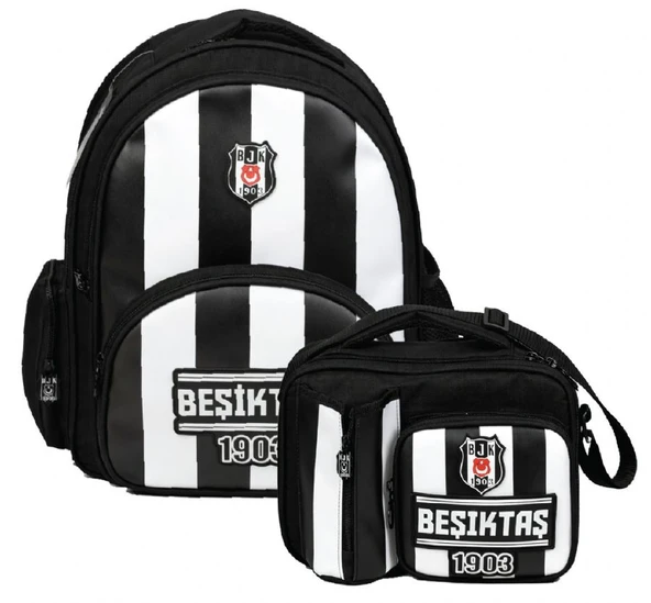 Beşiktaş Erkek Çocuk İlkokul Çantası ve Beslenme Çantası Seti (Beşiktaş 1903 Baskılı) Siyah - Beyaz - SETBJK26357B ürün görseli 1