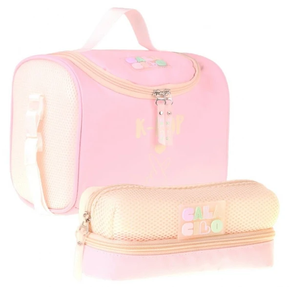 CalaCilo K-Pop Pink Kız Çocuk Pembe Renk Beslenme Çantası ve Kalemlik Seti - SETCC-C4108 ürün görseli 1