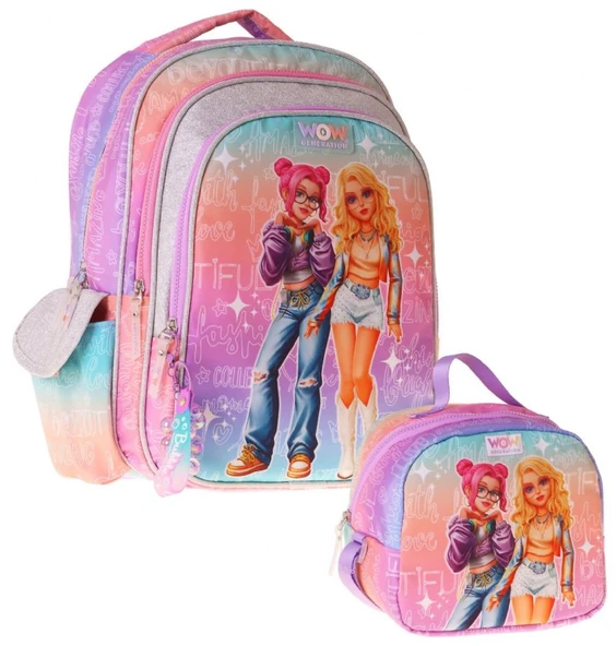 Wow Generation Star İkili Okul Çanta Seti - Pembe - Mor Star Desenli Kız Çocuk SETWG-W6033B ürün görseli 1