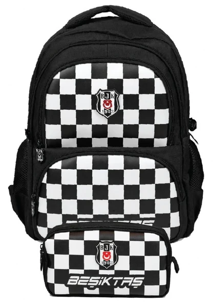 Beşiktaş İkili Okul Çantası ve Kalemlik Seti Siyah - Beyaz (Dama Baskılı) Erkek Çocuk - SETBJK26349C ürün görseli 1