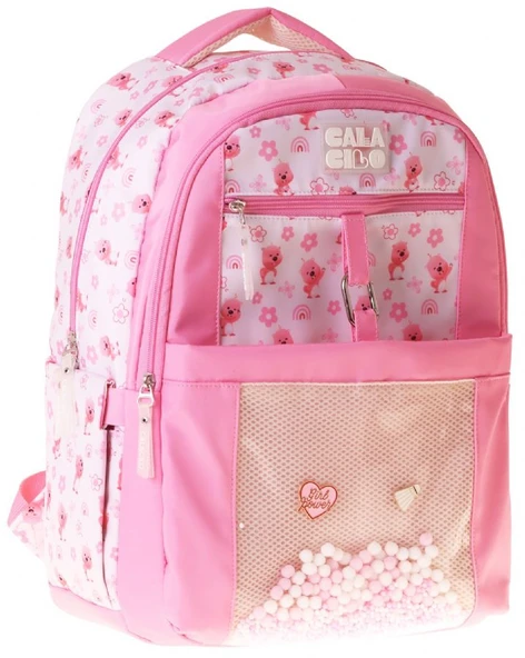 Calacilo Tiny Ayıcık Baskılı Pembe Kız Çocuk İlkokul Okul Sırt Çantası - Dört Bölmeli - C4062 ürün görseli 1