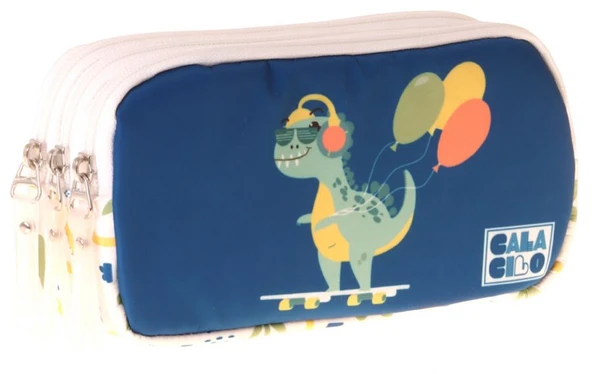 CalaCilo Erkek Çocuk İlkokul Kalem Çantası - Dinazor Baskılı Petrol Mavi Renk (Dinosaur) - C4046 ürün görseli 1