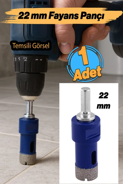 Haınz Köln Granit Mermer Seramik Fayans Delme Delici Panç 22 mm M14 Girişli Aparatlı Matkap Uyumlu ürün görseli 1