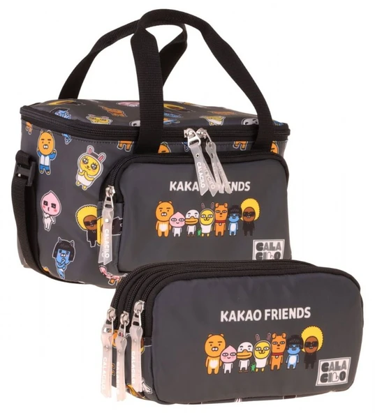 CalaCilo Kakao Friends Baskılı Erkek Çocuk Siyah Renk Beslenme Çantası ve Kalemlik Seti - SETCC-C4078 ürün görseli 1