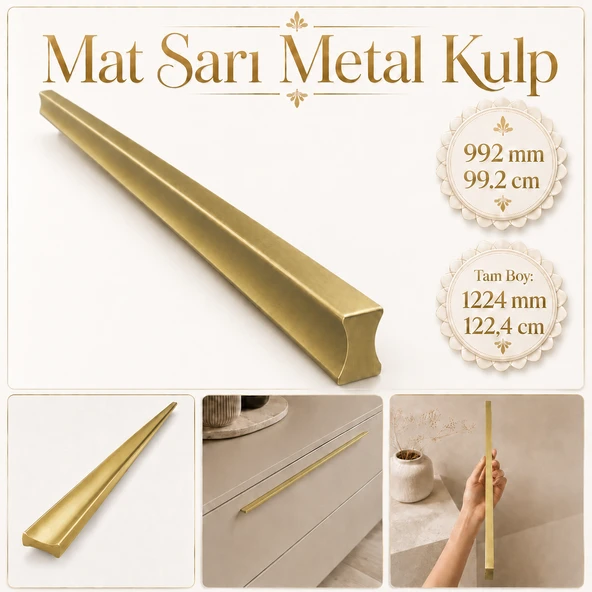 Özen 992 mm 1224 mm Düz Mat Sarı Mobilya Kulp Uzun Çekmece Dolap Kapak Kulpu Modern Metal Tasarım ürün görseli 1