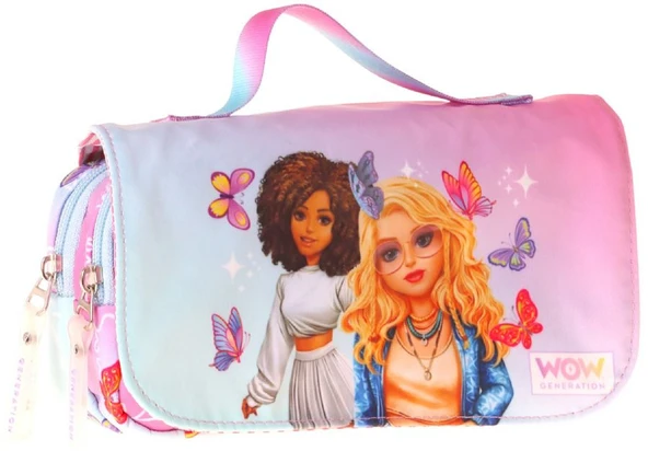 Wow Generation Taşıma Askılı Kız Çocuk Butterfly Baskılı Şık Kalem Çantası (Turkuaz - Pembe) - W6077 ürün görseli 1