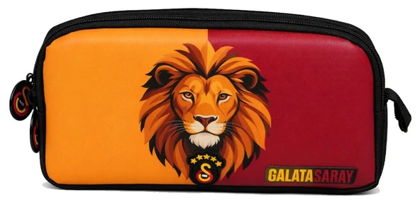 Galatasaray İki Gözlü Erkek Çocuk Aslan Baskılı Sarı - Kırmızı Okul Kalem Çantası/Kalemlik - 26565 ürün görseli 1