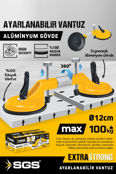 SGS959 100 KG Ayarlanabilir Vantuz Alüminyum Gövde Seramik Granit Mermer Derz Arası Boşluk Ayarlama ürün görseli 1