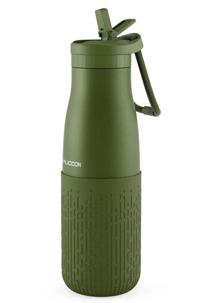 Puccon Pipetli 500 ml Haki Paslanmaz Çelik Matara/Suluk - Silikon Gövde (Yağmur) - 50017 ürün görseli 1