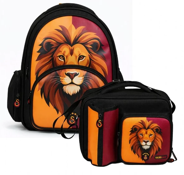 Galatasaray Erkek Çocuk İlkokul Çantası ve Beslenme Çantası Seti (Aslan Baskılı) Siyah - Kırmızı - Sarı - SETGS26562B ürün görseli 1