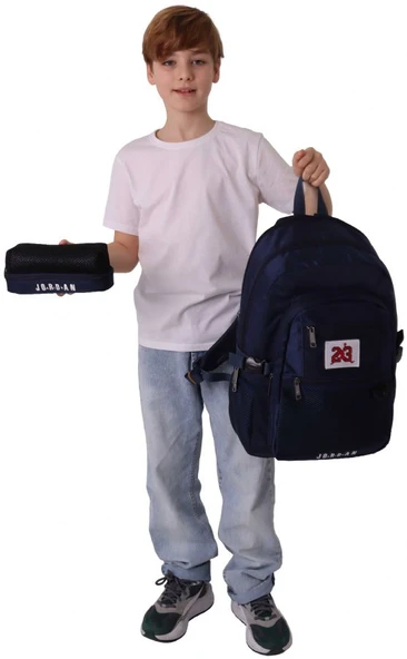 Jordan Air Houston Navy Blue Lacivert İkili Sırt Çantası ve Kalemlik Seti - Erkek Çocuk - SETJA-Q3178C ürün görseli 1