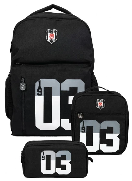 Beşiktaş Erkek Çocuk Üçlü İlkokul Okul Çanta Seti - 1903 Baskılı (Gri - Siyah) - SETBJK26304A ürün görseli 1