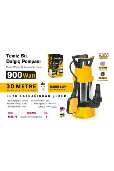 TEMİZ SU DALGIÇ POMPASI 900 WATT ( 30 METRE ) - Resim 2