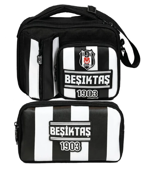 Beşiktaş Beşiktaş 1903 Baskılı Siyah - Beyaz Erkek Çocuk Okul Beslenme Çantası ve Kalemlik Seti - SETBJK26359 ürün görseli 1