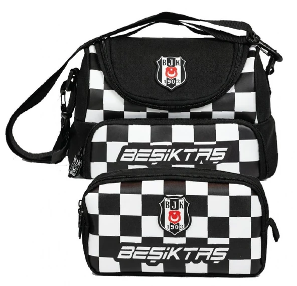 Beşiktaş Beşiktaş Baskılı Siyah - Beyaz Erkek Çocuk Okul Beslenme Çantası ve Kalemlik Seti - SETBJK26351 ürün görseli 1