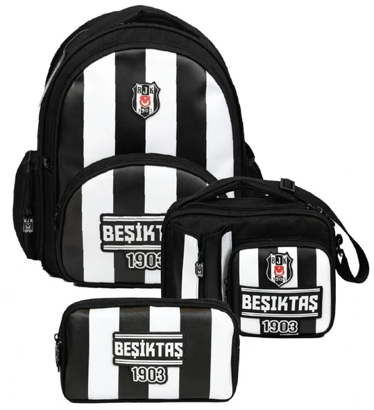 Beşiktaş Erkek Çocuk Üçlü İlkokul Okul Çanta Seti - Beşiktaş 1903 Baskılı (Siyah - Beyaz) - SETBJK26357A ürün görseli 1