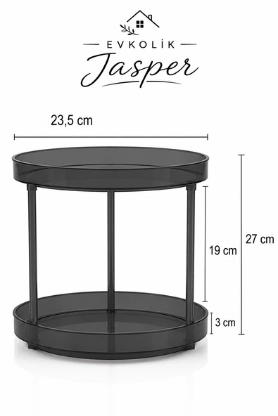 Jasper Antrasit 360 Derece Döner 2 Katlı Takı Makyaj-Mutfak Organizeri Çok Amaçlı Düzenleyici Kozmet ürün görseli 1