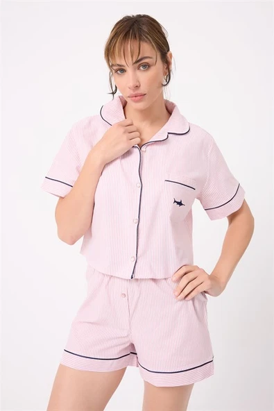 MARISILK™ Kadın Yazlık Şortlu Crop Gömlekli Pijama & Lounge Takımı ürün görseli 1