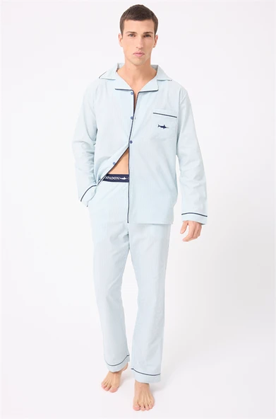 MARISILK™ Premium Dokuma Uzun Kollu Uzun Paçalı Erkek Pijama Takımı ürün görseli 1