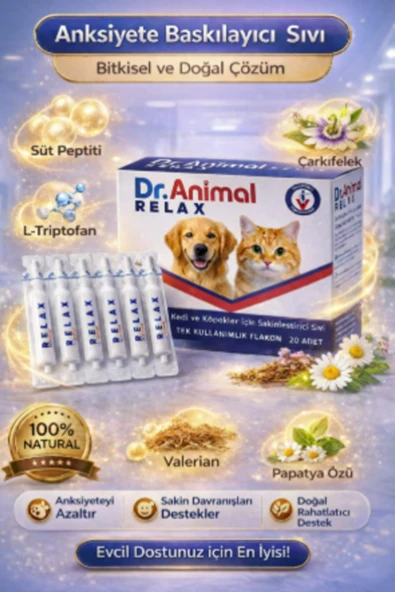 Dr. Animal Relax Kedi ve Köpek Sakinleştirici Sıvı Pipet Flakon 20 Adet x 1.5 gr (30 gr) ürün görseli 1