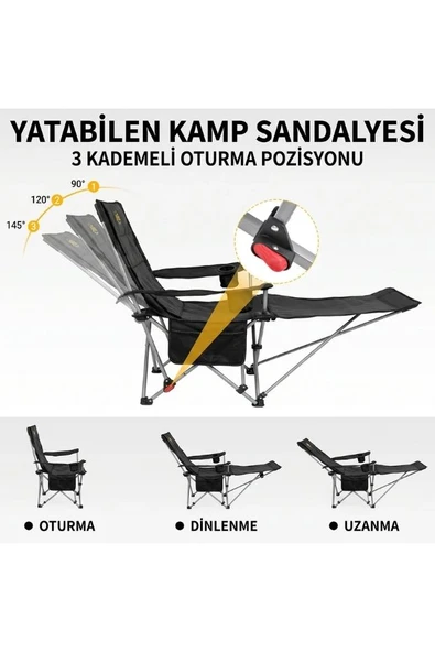 Lazy 4 Yatabilen Kamp Sandalyesi Antrasit - Resim 10