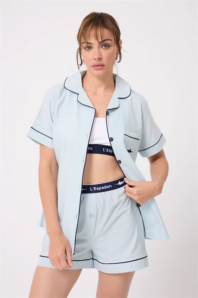 L’ESPADON MARISILK™ Kadın Yazlık Şortlu Uzun Gömlekli Pijama & Lounge Takımı ürün görseli 1