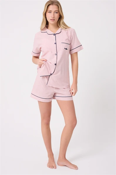 MARISILK™ SEASTRIPE Kadın Yazlık Şortlu Uzun Gömlekli Pijama & Lounge Takımı ürün görseli 1