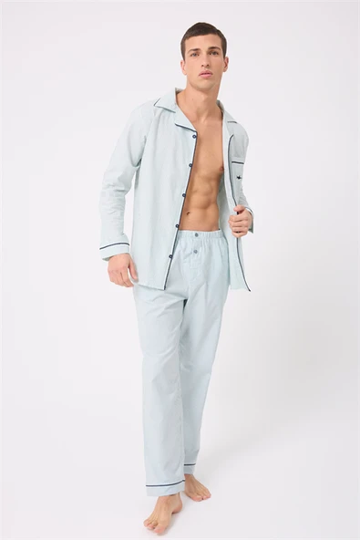 L'ESPADON MARISILK™ Premium Dokuma Uzun Kollu Uzun Paçalı Erkek Pijama Takımı ürün görseli 1