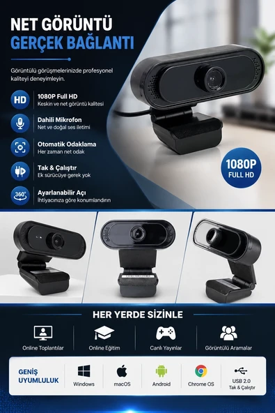 Webcam Orjınal 1080p Hd Konferans Kamera Dahili Mikrofon Görüntülü Sohbet Yayın Kamerası Hd Video Ae-112 ürün görseli 1