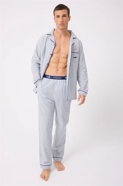 MARISILK™ SEASTRIPE Premium Dokuma Uzun Kollu Uzun Paçalı Erkek Pijama Takımı ürün görseli 1