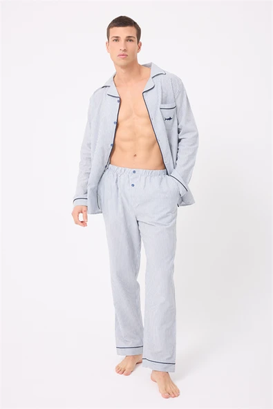 MARISILK™ SEASTRIPE Premium Dokuma Uzun Kollu Uzun Paçalı Erkek Pijama Takımı ürün görseli 1